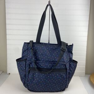 LESPORTSAC Large Janis Travel Tote Diaper Shoulder Bag Weekender Navy Blue Stars